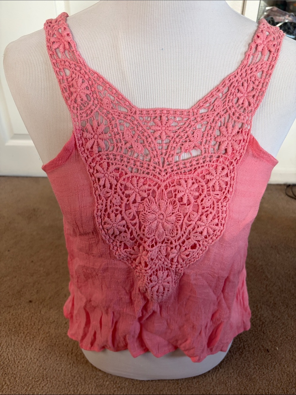 Cute Punk Gauze &  Crochet Front Tank Top